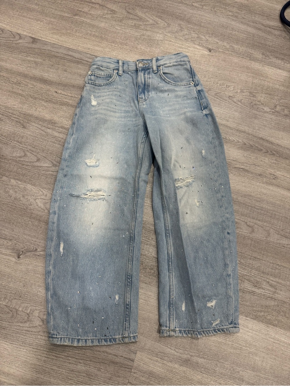 Zara Light Blue Studded Girls Barrel Jeans, size 9/10, worn twice
